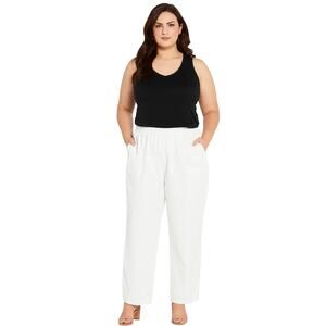 Laura Scott Women's White Pull-On Elastic Waist Pants with Pockets - Size 16